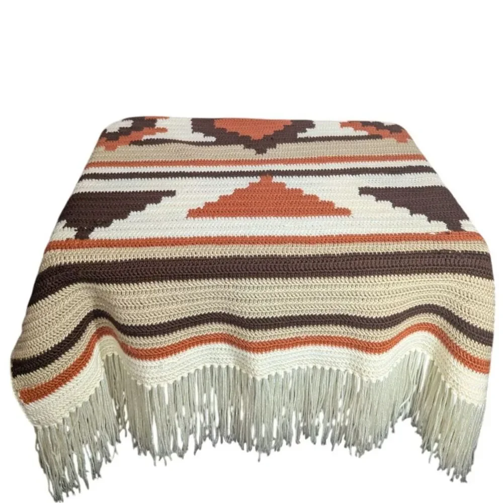 Vintage Navajo Inspired Modern Southwest Throw Blanket Handmade Earth Tones Boho
